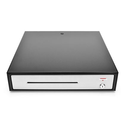 Pokladní zásuvka C430C - s kabelem, kov. držáky, nerez panel, černá, BAZAR  EKA0043BAZ 2