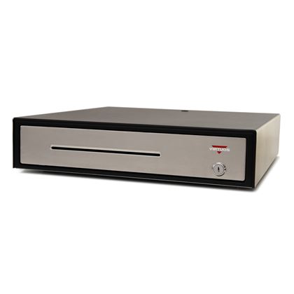 Pokladní zásuvka C430C - s kabelem, kov. držáky, nerez panel, černá, BAZAR  EKA0043BAZ 3