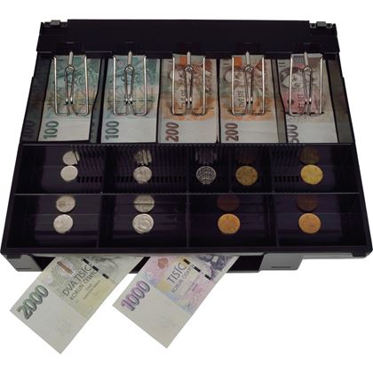 Pokladní zásuvka C430C - s kabelem, kov. držáky, nerez panel, černá, BAZAR  EKA0043BAZ 5