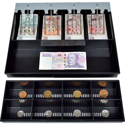 Pokladní zásuvka C420D - s kabelem, kovové držáky, 9-24V, černá  EKN0115 6