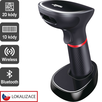 CCD 2D čtečka Virtuos HW-855A, bezdrátová, základna, USB, černá