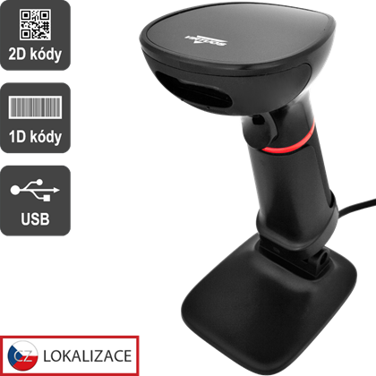 CCD 2D čtečka Virtuos HT-855A, USB, stojánek, černá