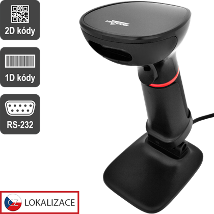 CCD 2D čtečka Virtuos HT-855A, RS-232, stojánek, černá