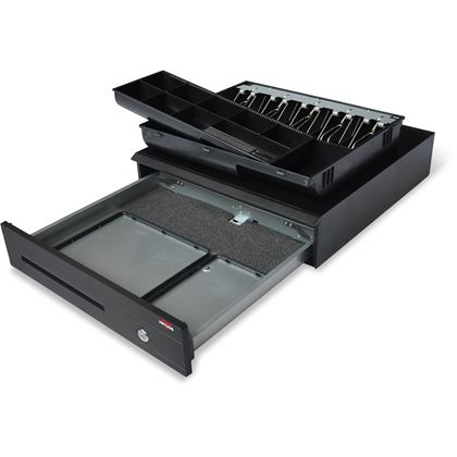 Pokladní zásuvka C425C - s kabelem, kovové držáky, 9-24V, černá  EKN0112 4