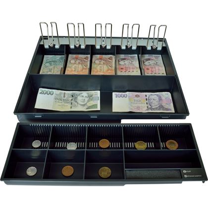 Pokladní zásuvka C425C - s kabelem, kovové držáky, 9-24V, černá  EKN0112 6