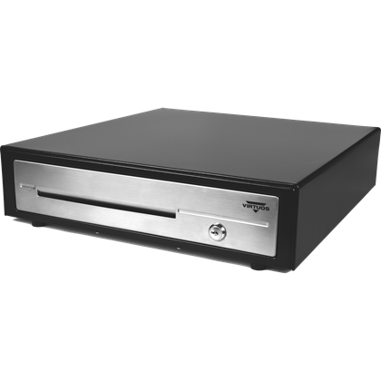 Pokladní zásuvka C430D - s kabelem, kovové držáky, nerez panel, 9-24V, černá  EKN0116 3