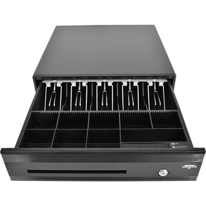 Pokladní zásuvka C425D-Luxe - kulič. pojezdy, kabel, 9-24V, černá