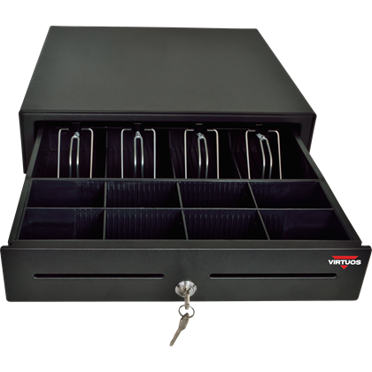 Pokladní zásuvka S-410C - s kabelem, pořadač 4/8, 9-24V, černá