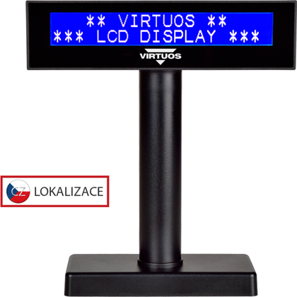 LCD zákaznický displej Virtuos FL-2026MB 2x20, serial (RS-232), černý