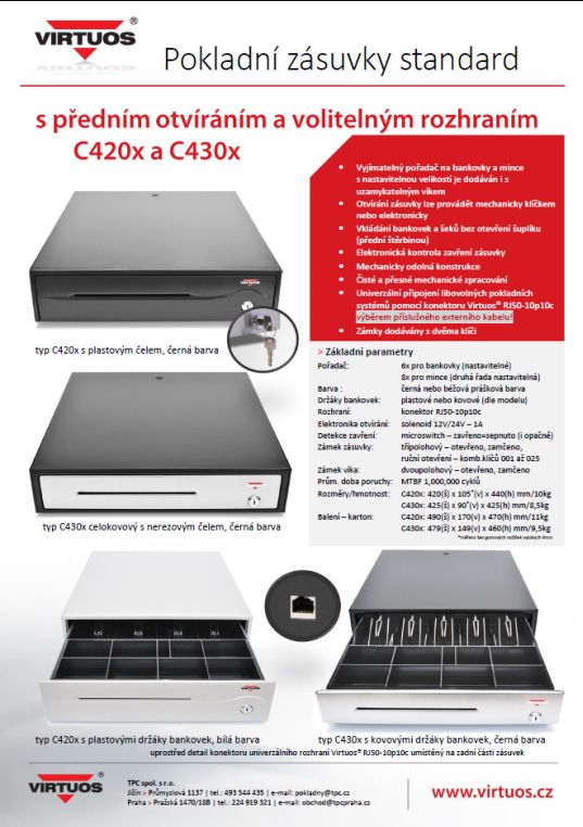 Pokladní zásuvky standard C420C a C430C