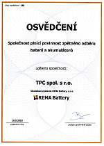 Osvědčení REMA Battery