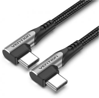 Kabel Vention, zahnuté konektory 90° USB-C male, Aluminum, 2 m 